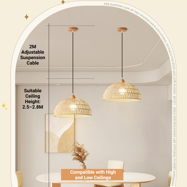 MoodNite Japanese Style Natural Wood Woven Pendant Light