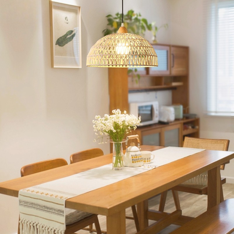 MoodNite Japanese Style Natural Wood Woven Pendant Light