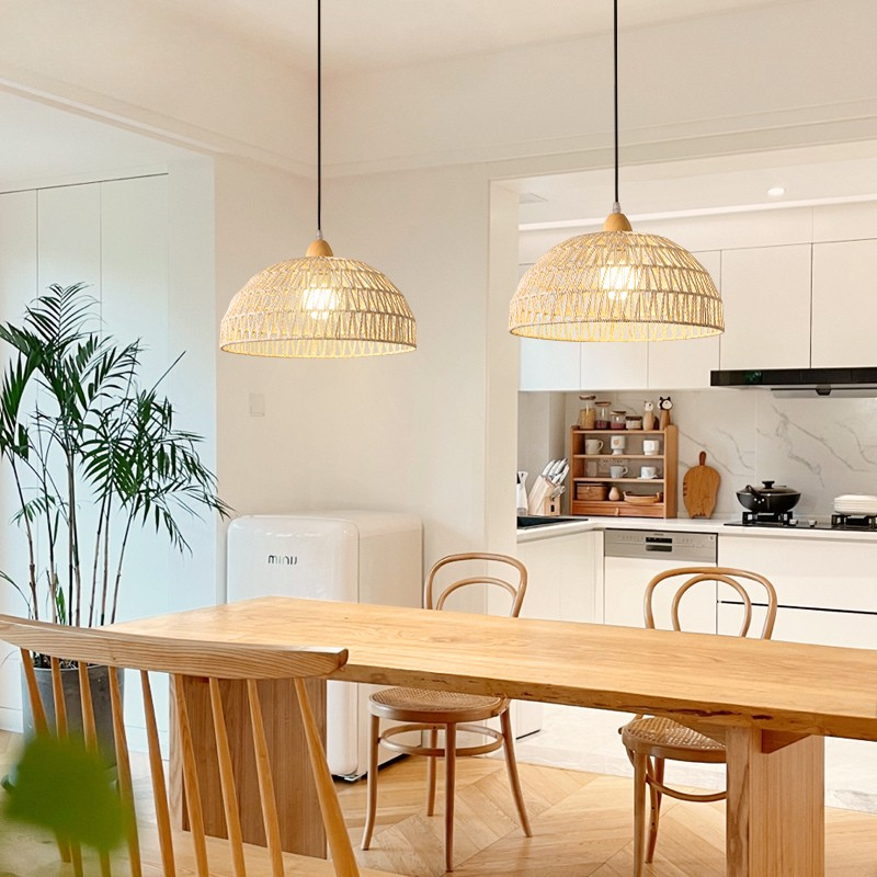 MoodNite Japanese Style Natural Wood Woven Pendant Light