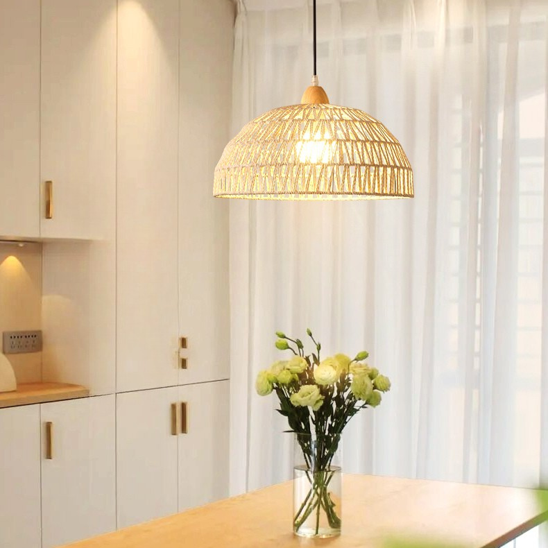 MoodNite Japanese Style Natural Wood Woven Pendant Light