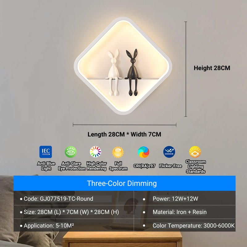 MoodNite Modern Minimalist Bunny Wall Light for Bedside