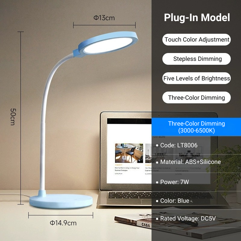 MoodNite Blue Plug-in Desk Light Touch-Adjustable Brightness and Color Temperature
