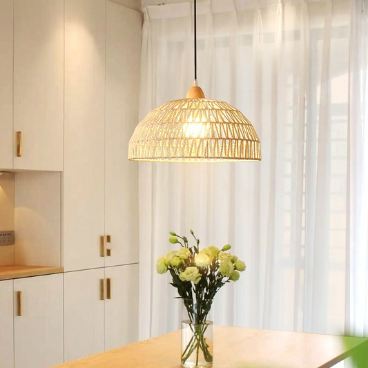 MoodNite Japanese Style Natural Wood Woven Pendant Light
