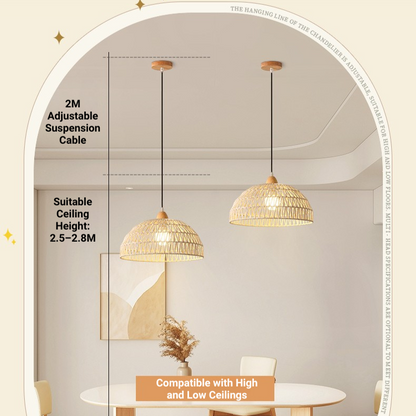 MoodNite Japanese Style Natural Wood Woven Pendant Light