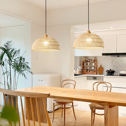 MoodNite Japanese Style Natural Wood Woven Pendant Light