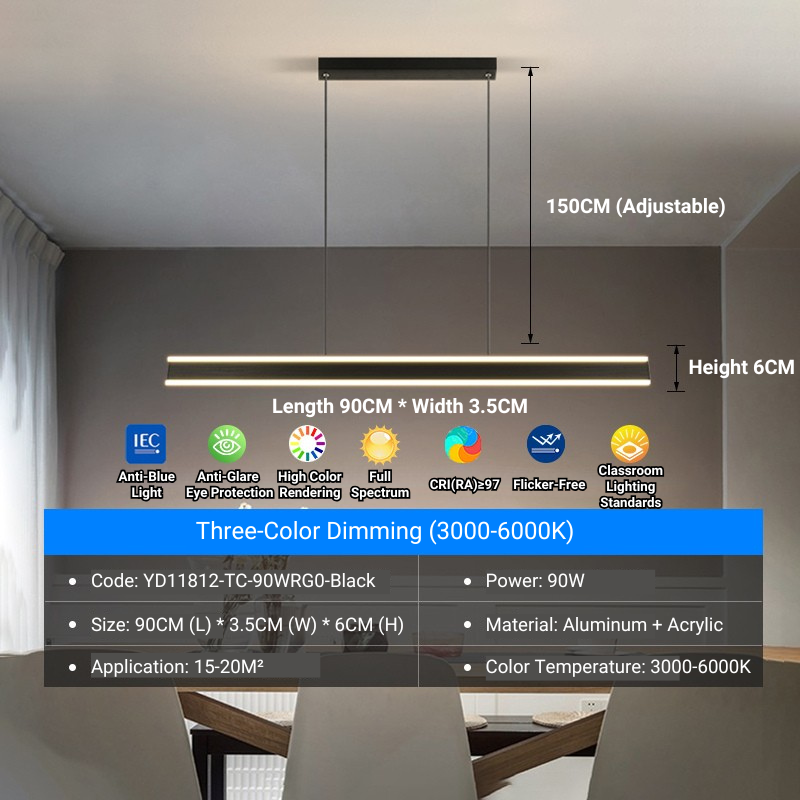 MoodNite Modern Minimalist Linear Pendant Light with Up and Down Lighting