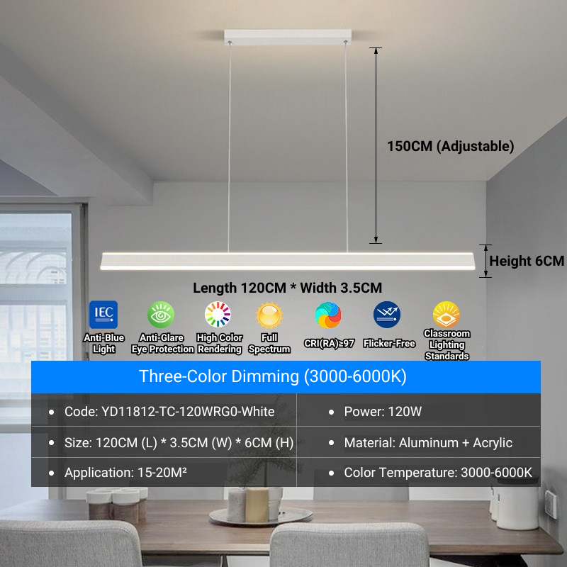 MoodNite Modern Minimalist Linear Pendant Light with Up and Down Lighting